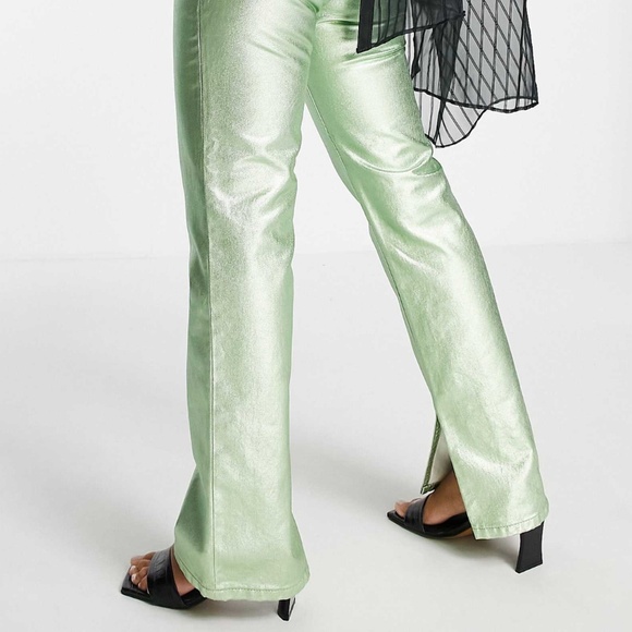 ASOS Design Mid Rise 90’s Straight leg metallic Green Jeans - Picture 5 of 14